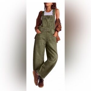 Free People Denim Straight Leg Bib Overalls (XL)